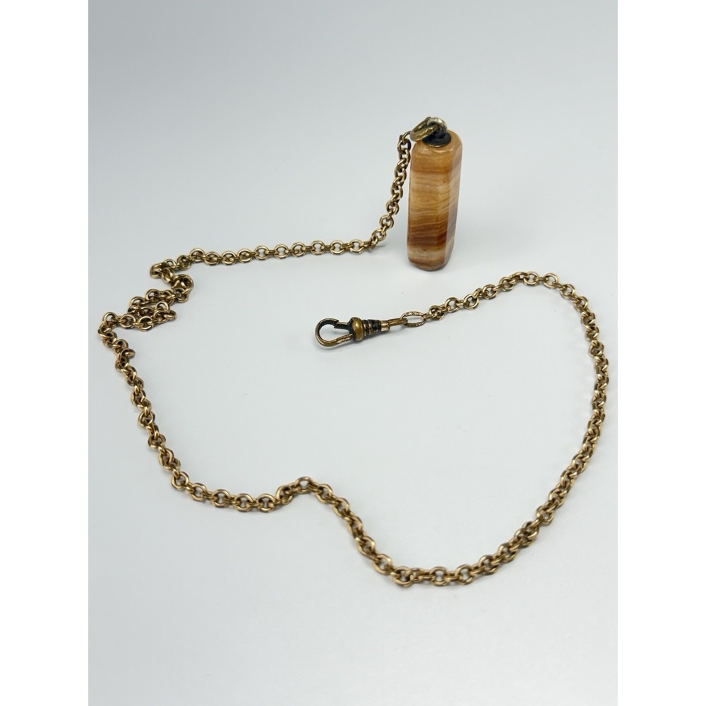 Antique Gold Filled Watch Chain Fob Agate Stone Pendant 13.64g Victorian#1190